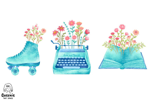 Spring Flower Blooms Watercolor Clipart Sublimation Q-nie Art Space 