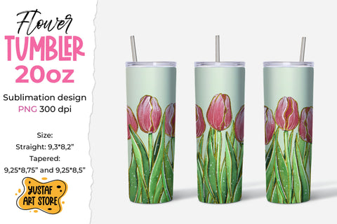 Spring flower tumbler sublimation design. Tulips & gold Sublimation Yustaf Art Store 
