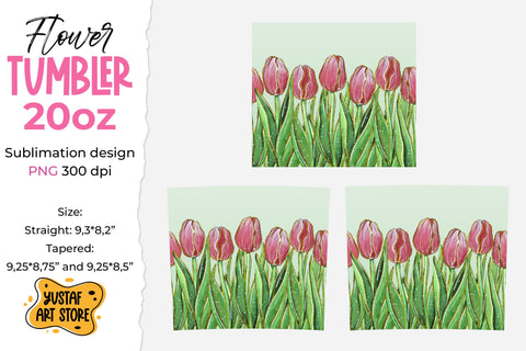 Spring flower tumbler sublimation design. Tulips & gold Sublimation Yustaf Art Store 