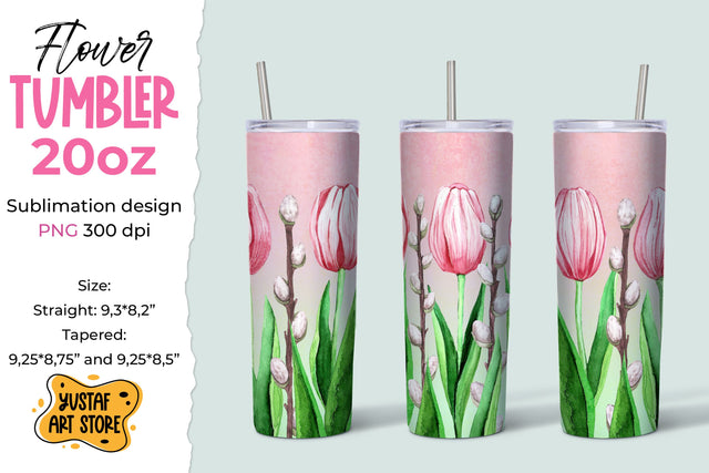Spring flower tumbler sublimation design. Tulips & twigs Sublimation Yustaf Art Store 