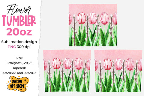 Spring flower tumbler sublimation design. Tulips & twigs Sublimation Yustaf Art Store 