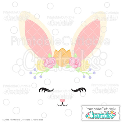 Spring Flowers Bunny Face SVG Printable Cuttable Creatables 