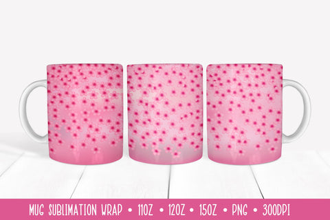 Spring Flowers Mug Sublimation Design. Pink Floral Mug Wrap Sublimation LaBelezoka 