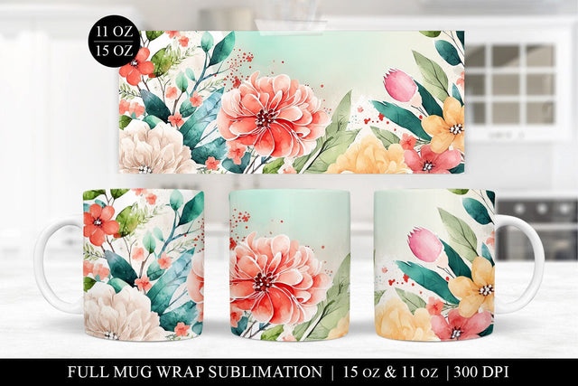 Spring Flowers Mug Wrap Sublimation | Coffee Cup Background Sublimation BijouBay 