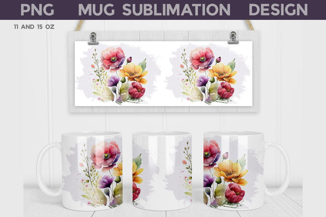 Spring Flowers Mug Wrap | Wildflowers Mug Sublimation Sublimation WatercolorColorDream 