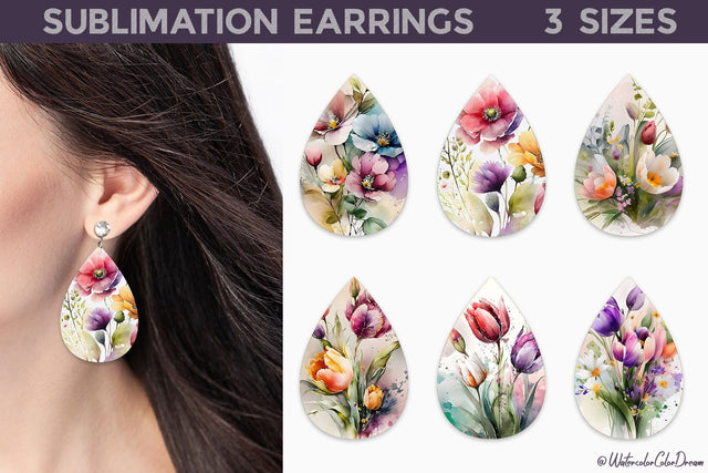 Spring Flowers Teardrop Earrings Sublimation WatercolorColorDream 