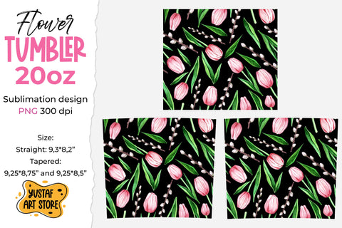 Spring flowers tumbler sublimation design. Tulips & twigs Sublimation Yustaf Art Store 
