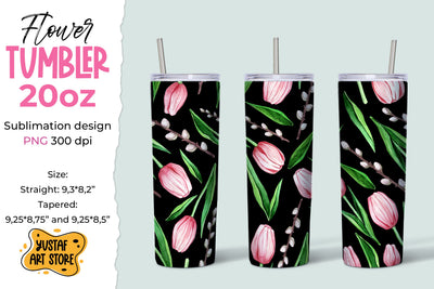 Spring flowers tumbler sublimation design. Tulips & twigs Sublimation Yustaf Art Store 