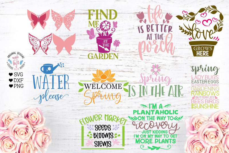 Spring Garden Cut Files Bundle - 10 Designs in SVG, DXF and PNG SVG Graphic House Design 