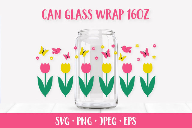 Spring glass can wrap SVG. Flowers beer can glass design SVG LaBelezoka 