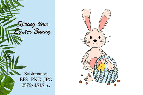 Spring illustration - bunny with basket sublimation png Sublimation LuckyTurtleArt 