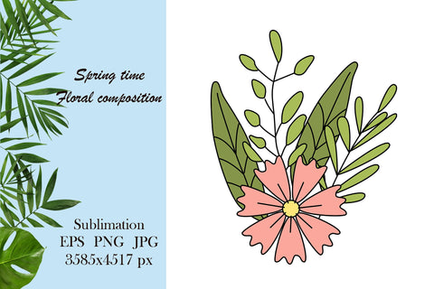 Spring illustration - floral composition sublimation png Sublimation LuckyTurtleArt 