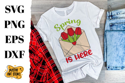 "Spring is here" SVG design with flowers in an envelope SVG Yustaf Art Store 