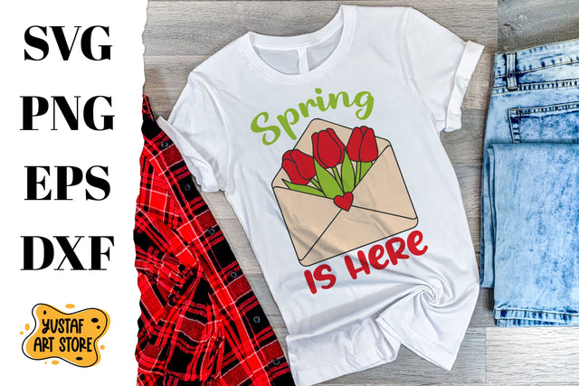 "Spring is here" SVG design with flowers in an envelope SVG Yustaf Art Store 