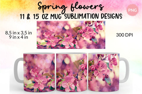 Spring Mug, Spring Mug Wrap, Spring Flowers, Flower Mug, Floral Mug, Sublimation Mug, Mug Sublimation Design, Coffee Cup Sublimation, Coffee Mug Sublimation Designs. 11 Oz and 15 Oz PNG file Sublimation KatineDesign 