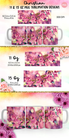 Spring Mug, Spring Mug Wrap, Spring Flowers, Flower Mug, Floral Mug, Sublimation Mug, Mug Sublimation Design, Coffee Cup Sublimation, Coffee Mug Sublimation Designs. 11 Oz and 15 Oz PNG file Sublimation KatineDesign 