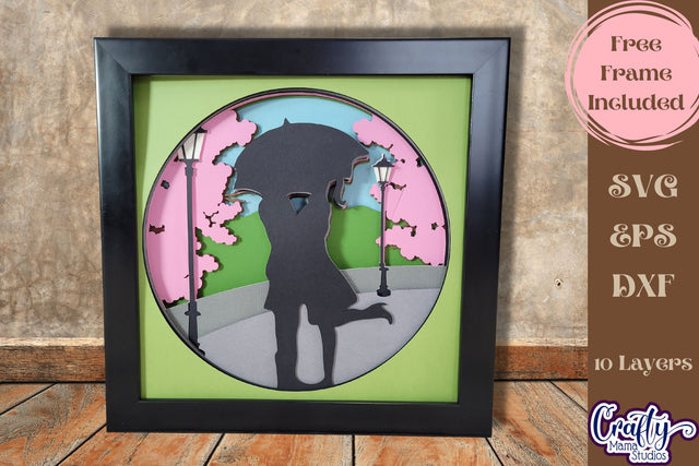 Spring Rain Svg Shadow Box, 3D Couple Walking In Love SVG SVG Crafty Mama Studios 