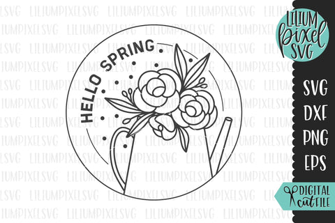 Spring Round Frame - Flowers in Watering Can SVG Lilium Pixel SVG 
