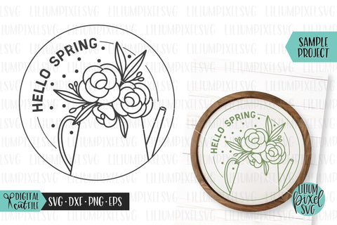 Spring Round Frame - Flowers in Watering Can SVG Lilium Pixel SVG 