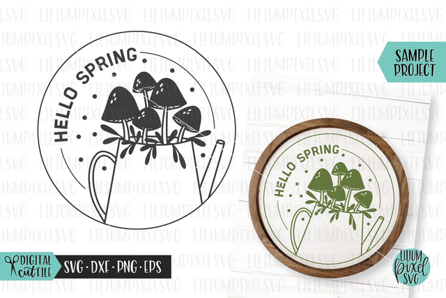 Spring Round Frame - Mushrooms in Watering Can SVG Lilium Pixel SVG 