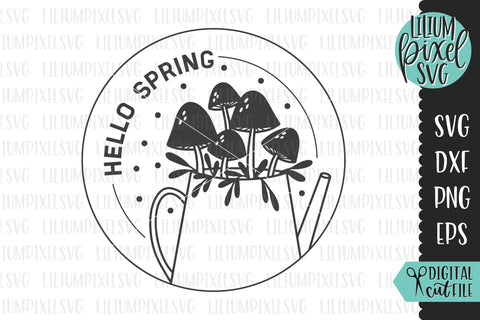 Spring Round Frame - Mushrooms in Watering Can SVG Lilium Pixel SVG 