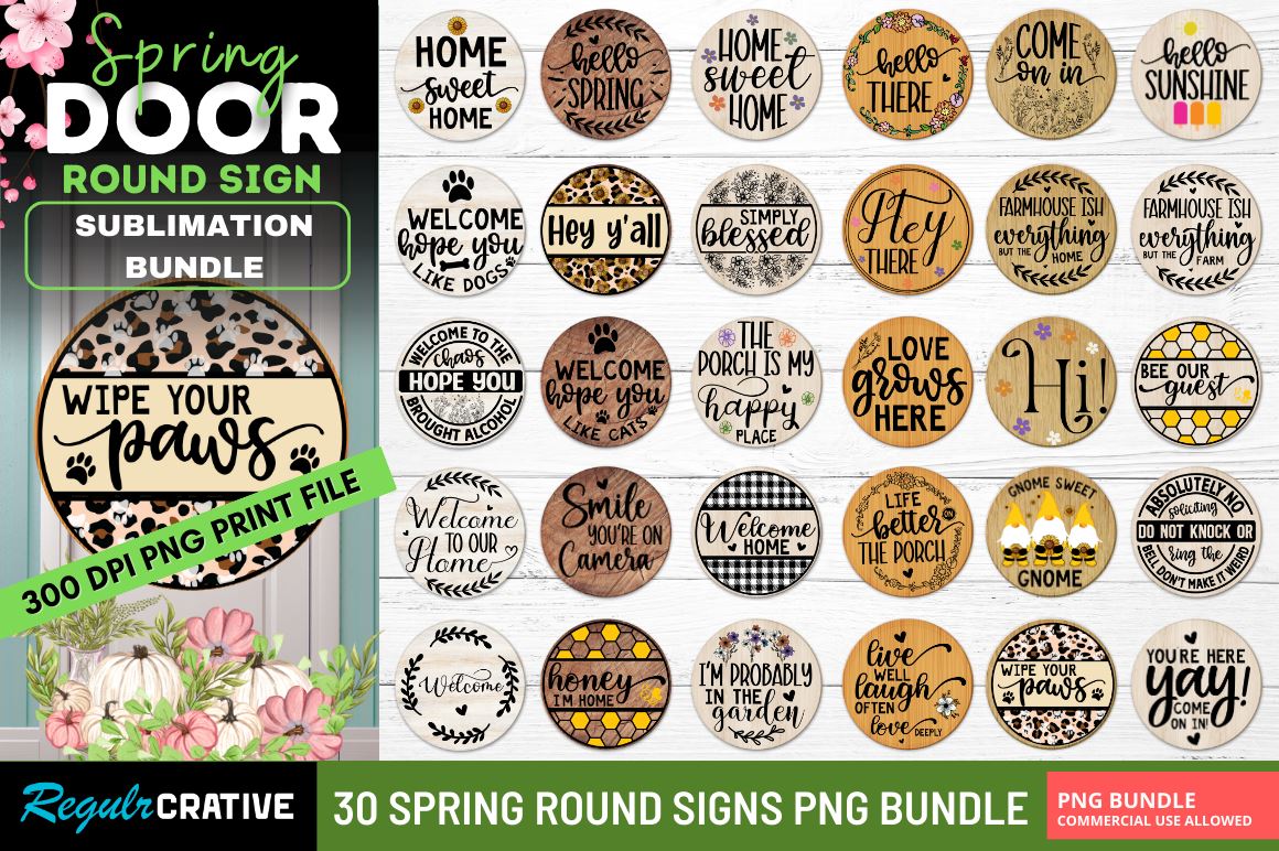 Round Writing Sign Spring Round Signs png Bundle - So Fontsy