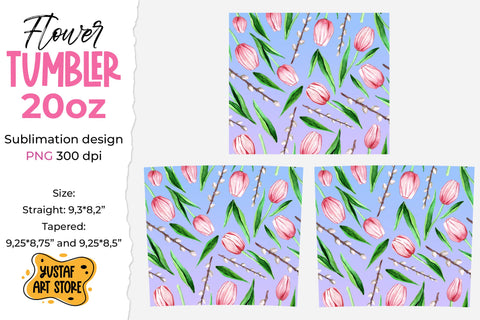 Spring Skinny tumbler sublimation design. Tulips flowers Sublimation Yustaf Art Store 