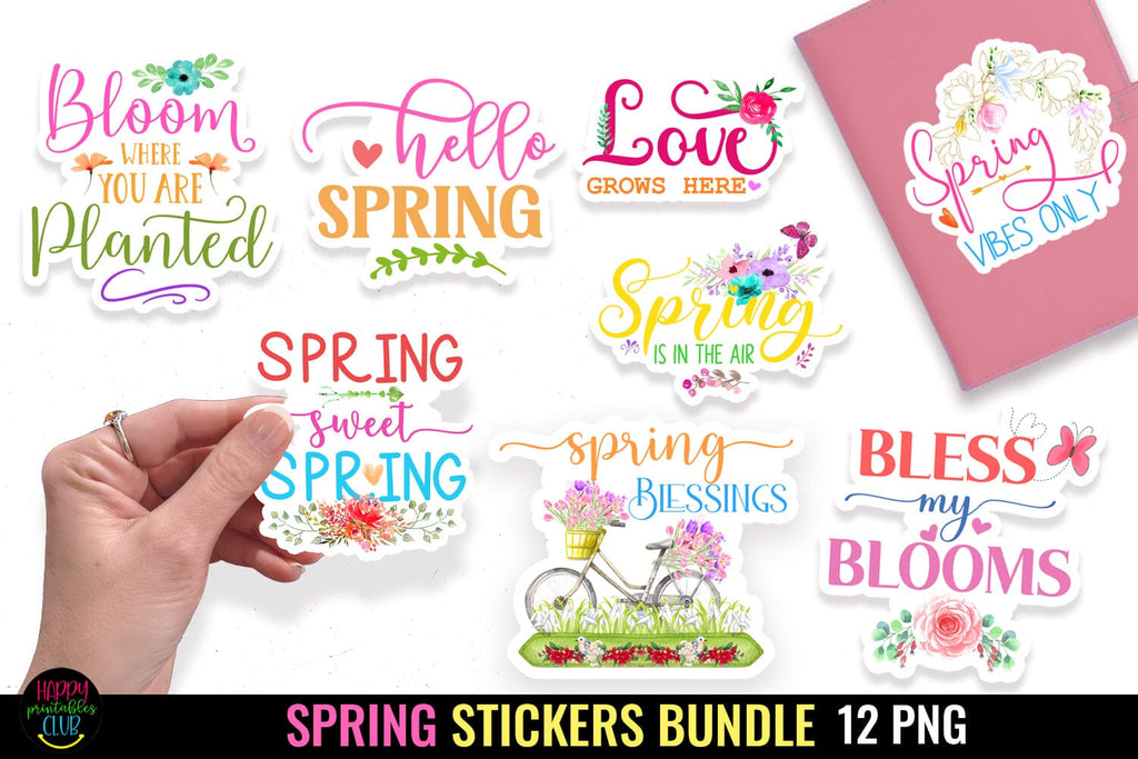 Sticker Mini Spring Roll Spring Stickers Bundle I Printable Spring Stickers Pack - So Fontsy