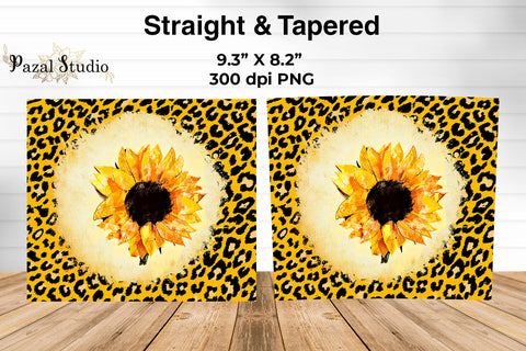 Spring Sunflower on leopard background 20 oz Skinny Tumbler Wrap Sublimatio Sublimation Pazal Studio 