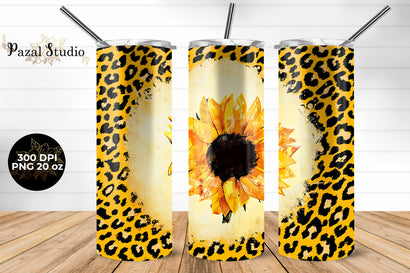 Spring Sunflower on leopard background 20 oz Skinny Tumbler Wrap Sublimatio Sublimation Pazal Studio 