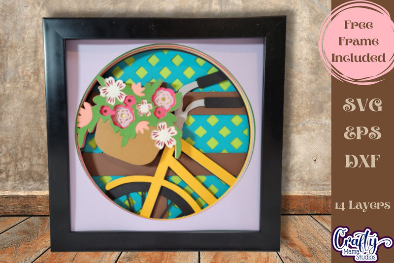 Spring Svg Shadow Box, 3D Layered Bicycle Flower Basket File SVG Crafty Mama Studios 