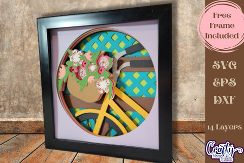 Spring Svg Shadow Box, 3D Layered Bicycle Flower Basket File SVG Crafty Mama Studios 