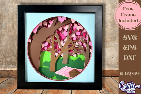 Spring Svg Shadow Box, 3D Layered Cherry Blossom Picnic File SVG Crafty Mama Studios 