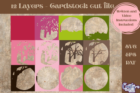 Spring Svg Shadow Box, 3D Layered Cherry Blossom Picnic File SVG Crafty Mama Studios 