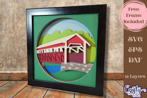 Spring Svg Shadow Box, 3D Layered Covered Bridge Cut File SVG Crafty Mama Studios 