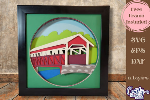 Spring Svg Shadow Box, 3D Layered Covered Bridge Cut File SVG Crafty Mama Studios 