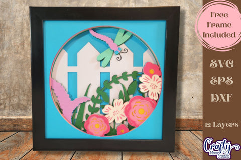 Spring Svg Shadow Box, 3D Layered Garden Fence Cut File SVG Crafty Mama Studios 