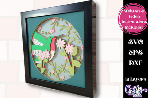 Spring Svg Shadow Box, 3D Layered Hummingbird Floral File SVG Crafty Mama Studios 