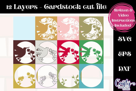 Spring Svg Shadow Box, 3D Layered Hummingbird Floral File SVG Crafty Mama Studios 