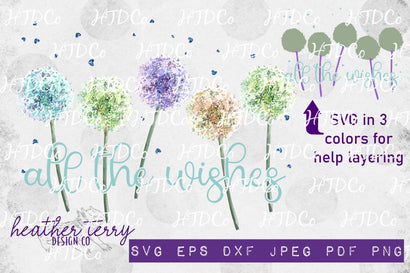 Spring svg, Spring sublimation, watercolor floral, Dandelion, All the Wishes, wishes png, bow the wishes, springtime svg, Sublimation Heather Terry Design Co. 
