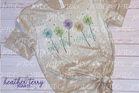 Spring svg, Spring sublimation, watercolor floral, Dandelion, All the Wishes, wishes png, bow the wishes, springtime svg, Sublimation Heather Terry Design Co. 