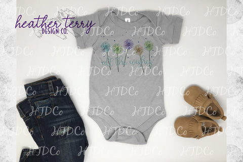Spring svg, Spring sublimation, watercolor floral, Dandelion, All the Wishes, wishes png, bow the wishes, springtime svg, Sublimation Heather Terry Design Co. 