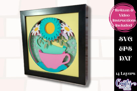 Spring Teacups Svg Shadow Box, 3D Layered Teacup And Flowers SVG Crafty Mama Studios 