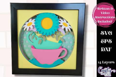 Spring Teacups Svg Shadow Box, 3D Layered Teacup And Flowers SVG Crafty Mama Studios 