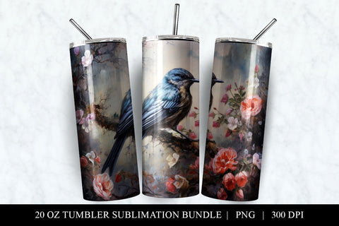 Spring Time Birds 20 oz Skinny Tumbler Sublimation Full Wrap Sublimation BijouBay 