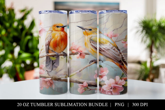Spring Time Birds 20 oz Skinny Tumbler Sublimation Full Wrap Sublimation BijouBay 
