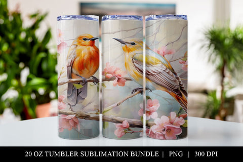 Spring Time Birds 20 oz Skinny Tumbler Sublimation Full Wrap Sublimation BijouBay 