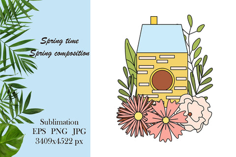 Spring time illustration - house composition sublimation Sublimation LuckyTurtleArt 
