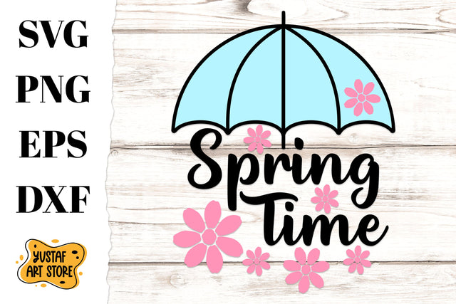 Spring time SVG with umbrella and flowers illustration SVG Yustaf Art Store 
