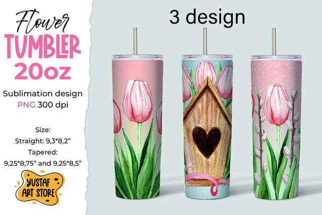 Spring Tulips tumbler sublimation design. 3 design for tumbler 20 oz Sublimation Yustaf Art Store 